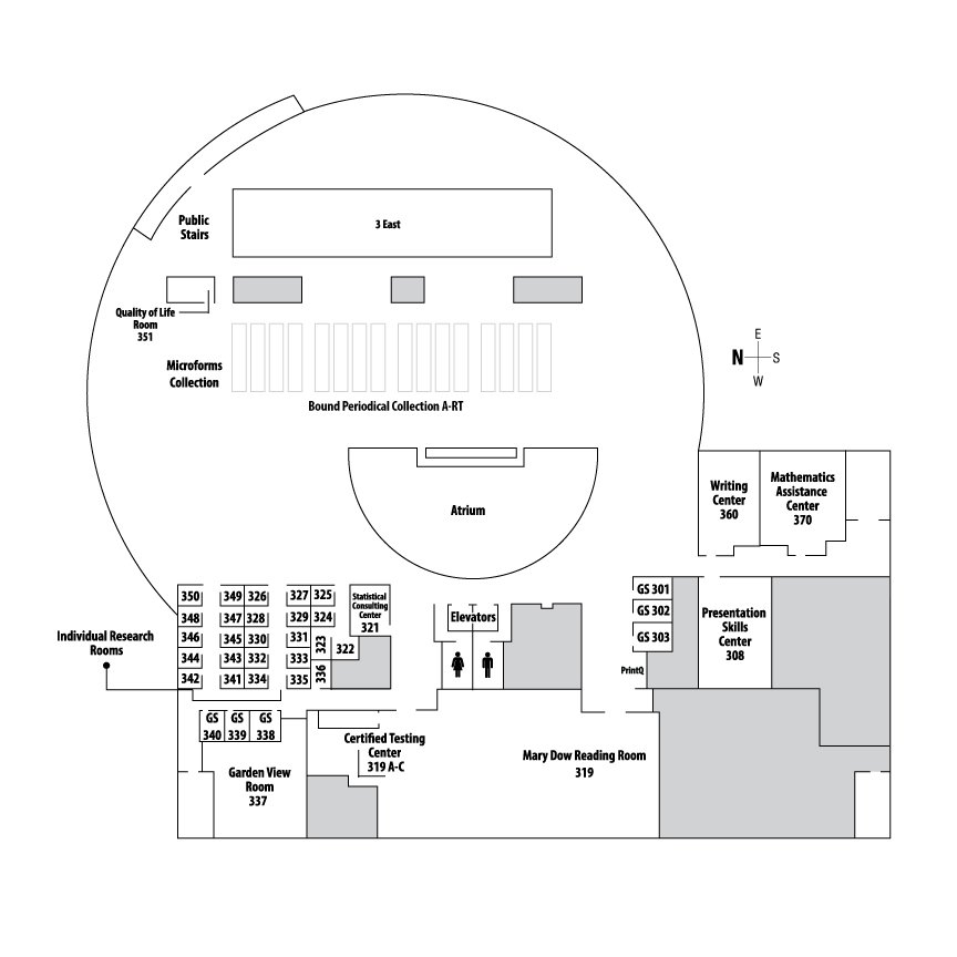 Diagram of the floor layout for the 3rd floor of the Park Library.