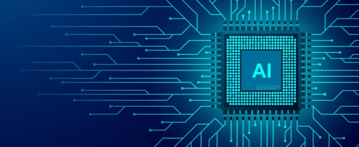 a computer chip with a circuit board and the chip says AI in the center