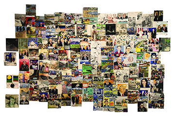 Elise Engler, Diary of a Radio Junkie, 1888 Days of Waking Up to the News (selection of 108 works) 2016-2021. A collage of hand drawn images of events of the year 2020.