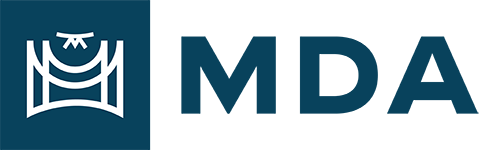 20251015_Drone_MDALogo_001_500x150 Michigan Drone Association logo. It has a box to the lsft with a line drawing of a drone flying over a structure. To the right are the letters M, D, and A, which stand for Michigan, Drone, and Association.