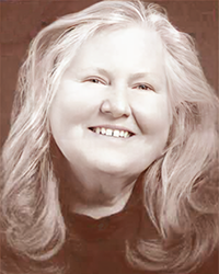 Greyscale headshot of Kelly Kolhagen. There's a crooked white frame around the picture.