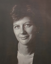 Headshot of Pamela S Klein, a greyscale newspaper clipping