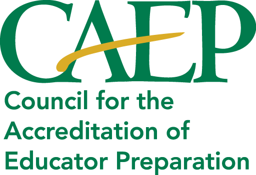 Green and yellow CAEP accreditation logo that has the letters CAEP, Council for the Accreditation of Educator Preparation in green font.