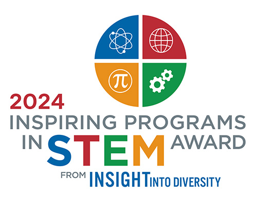 inscite-award 2024 Inspiring Programs in STEM Award logo from INSIGHT Into Diversity, featuring four colorful quadrants with icons representing science, technology, engineering, and math.