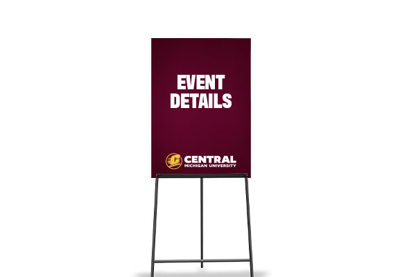 Example of a CMU interior way-finding sign. Text reads: Event Details