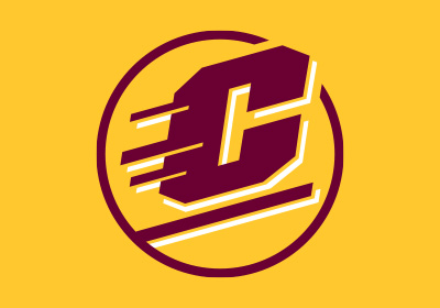 Central Michigan University Action C Circle in maroon and white color on a gold background.