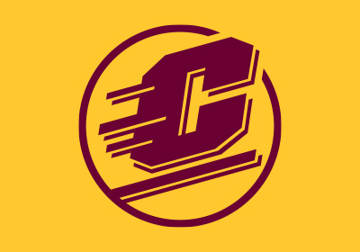Central Michigan University Action C Circle in maroon color on a gold background.