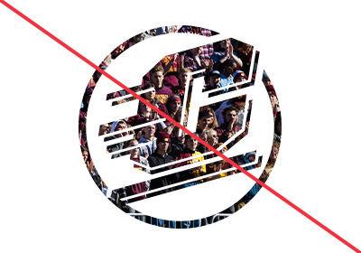 Action C Circle incorrect use, an action c is filled in with an image of a crowd of people in maroon and gold at a football game, all placed on a white background. A red diagonal line runs from upper left to bottom right corner.