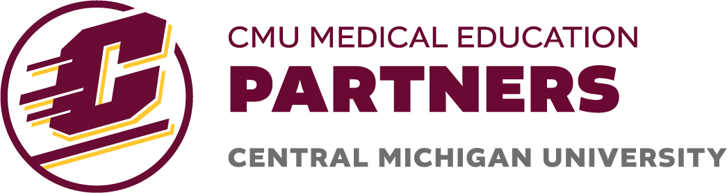Action C in maroon with gold outline. CMU Medical Education Partners written in maroon. Central Michigan University written in dark gray