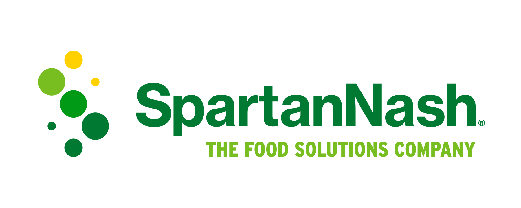 multicolored green and yellow dots and the SpartanNash logo with 