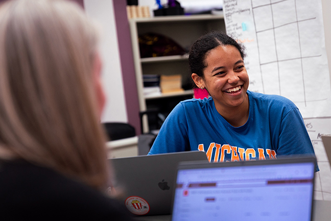 Zaida Gromko and Dr. Gina McGovern research The Impact of Civic Engagement Focused Youth Participatory Action Research on Adolescents’ Sense of Purpose during the McNair Research Institute 2025.