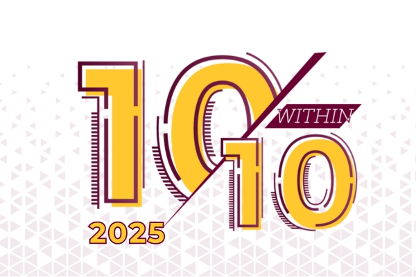 Maroon and gold logo with 