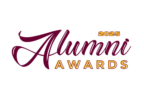 A maroon and gold event logo with  